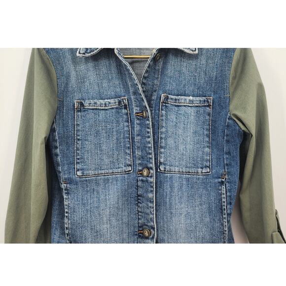 Pilcro And The Letter Press Denim Military Mix Green Blue Jacket Size XS - Picture 7 of 14
